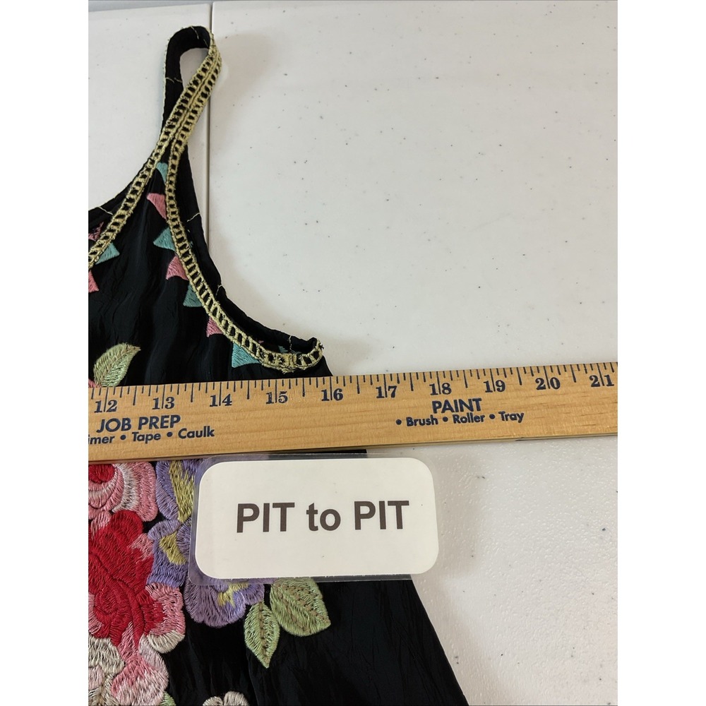 Johnny Was Embroidered Peta Slip Dress‎ Size S Black Boho Festival Rayon Sheer - Picture 6 of 8